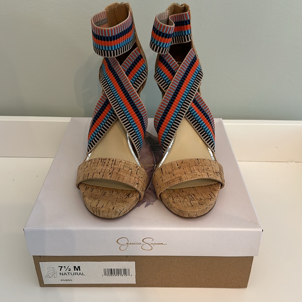 NIB Jessica Simpson Pivero Cork Heel Sandal Size 7.5